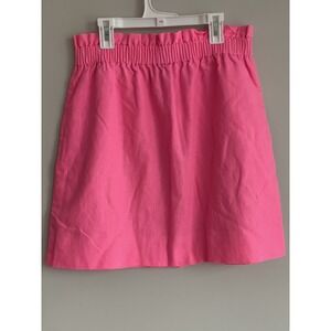 J Crew Skirt Women Sz 6 Pink Linen Pockets Elastic Waist Lined Pocket